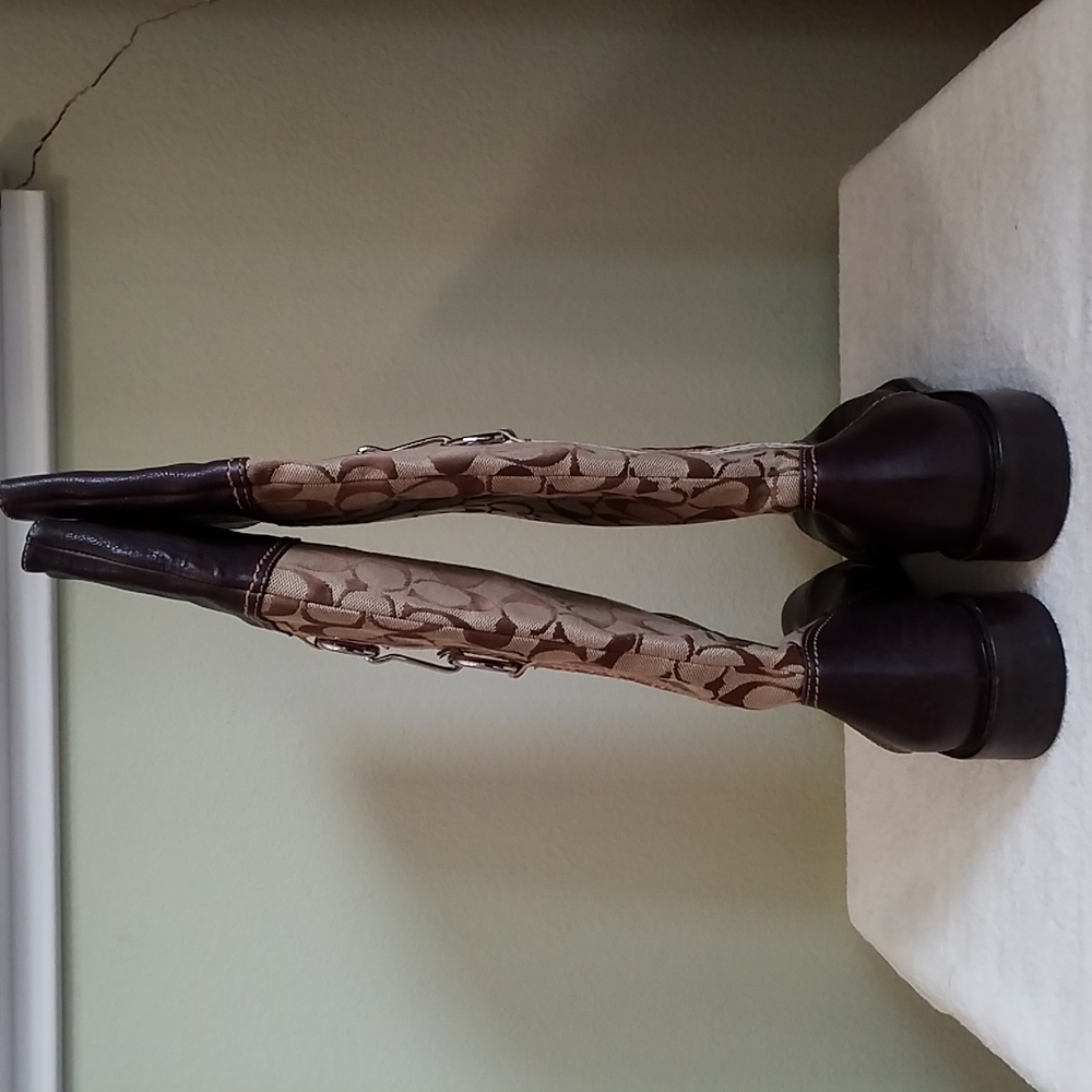 Coach Leather And Canvas Logo Riding Boots With Metal Bit Decoration Size 8 - Picture 6 of 9